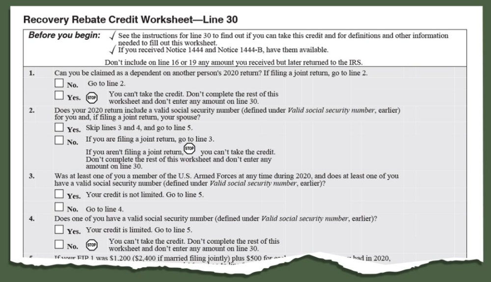 2022 Printable 2020 Recovery Rebate Credit Worksheet WRKSHTS