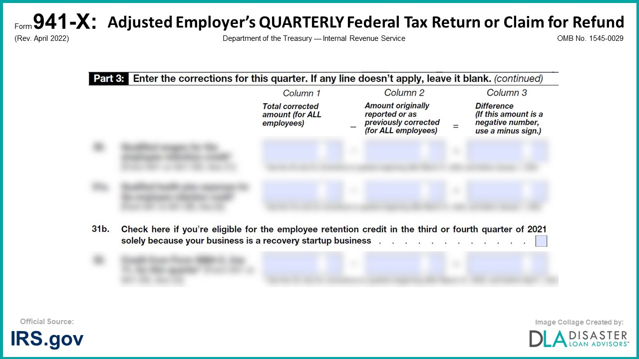 941 X 31b Recovery Startup Business Checkbox Form Instructions 