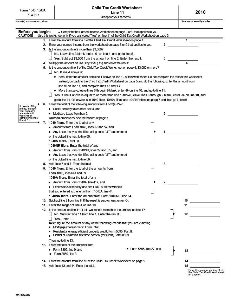 Child Tax Credit Worksheet Claiming The Recovery Rebate Credit 