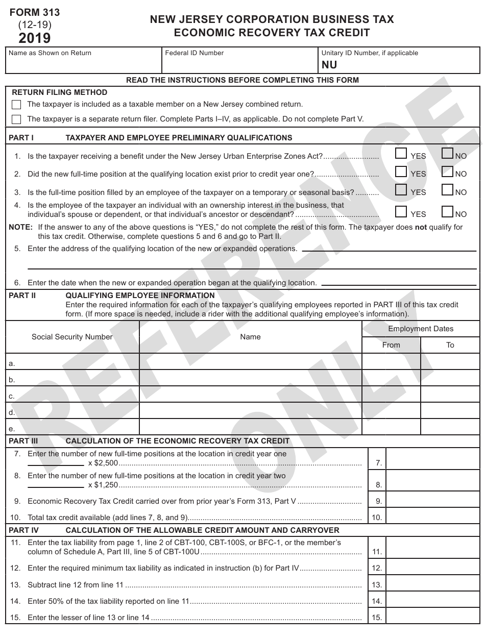 Form 313 Download Printable PDF Or Fill Online Economic Recovery Tax 