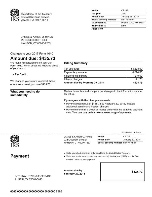 IRS CP 11R Recovery Rebate Credit Balance Due