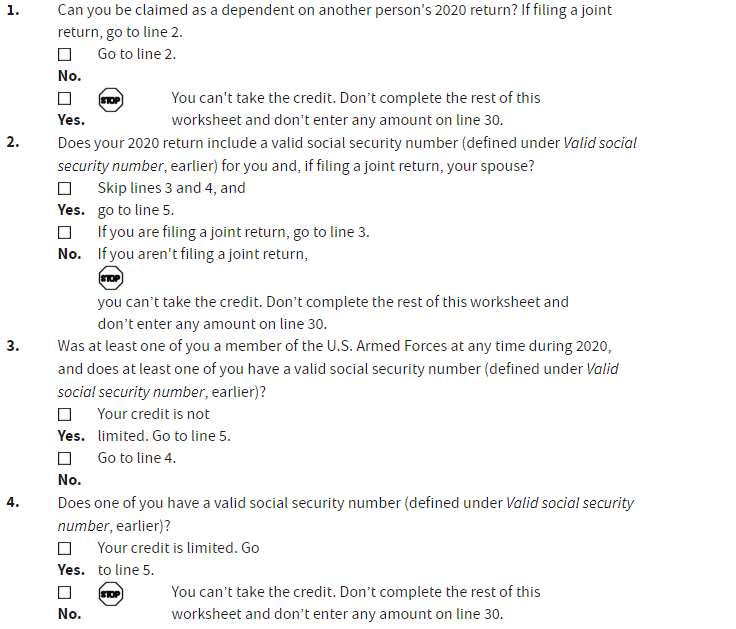 Recovery Rebate Credit Worksheet Explained Support