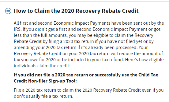 Recovery Rebate Tax Credit 600 for 2nd Stimulus Check In 2021