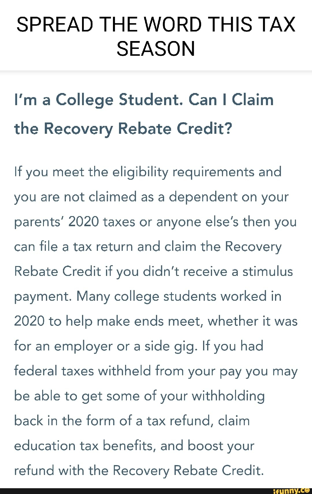 SPREAD THE WORD THIS TAX SEASON I m A College Student Can I Claim The