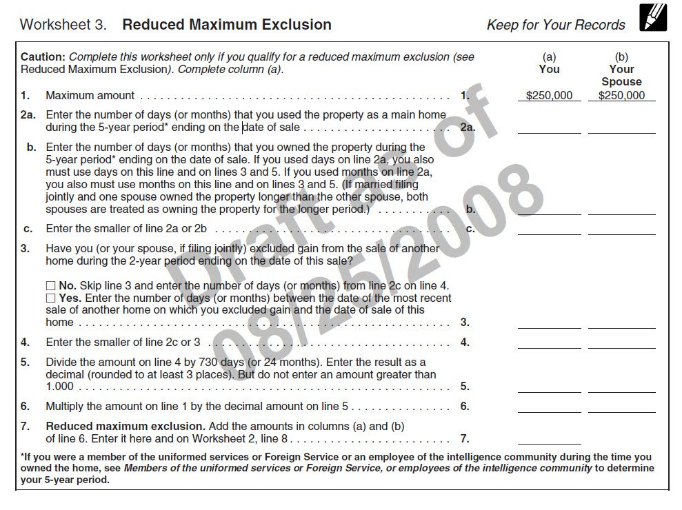 Reduced Sec 121 Exclusion Worksheet Tax Guru Ker tetter Letter