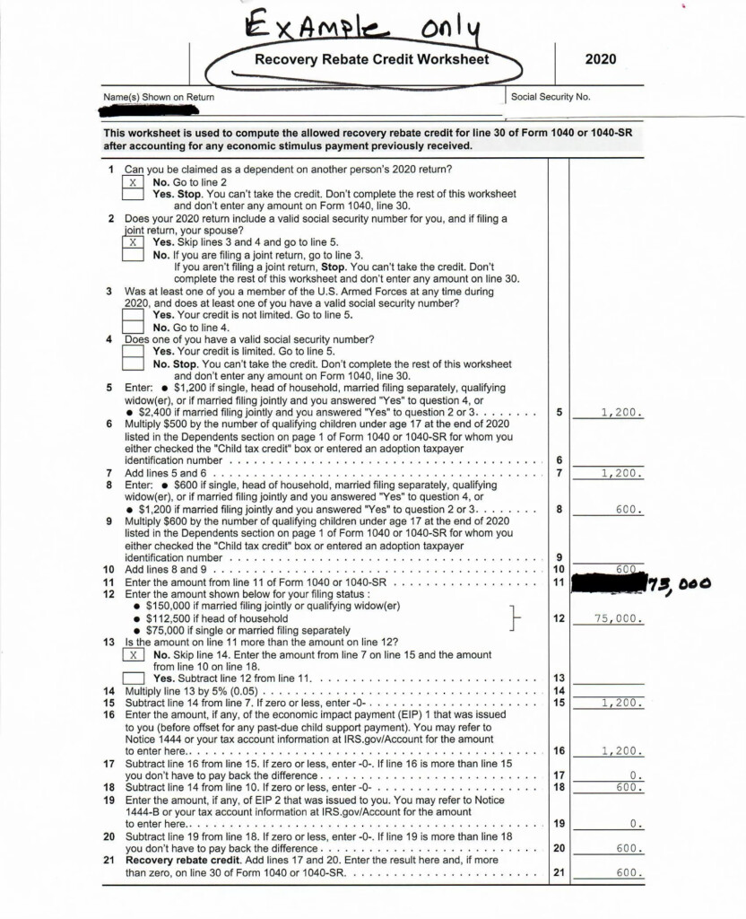 Calculate Your Recovery Rebate Credit With This Worksheet Pdf Style 