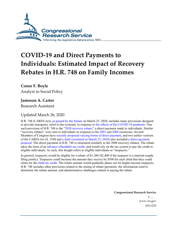 COVID 19 And Direct Payments To Individuals Estimated Impact Of