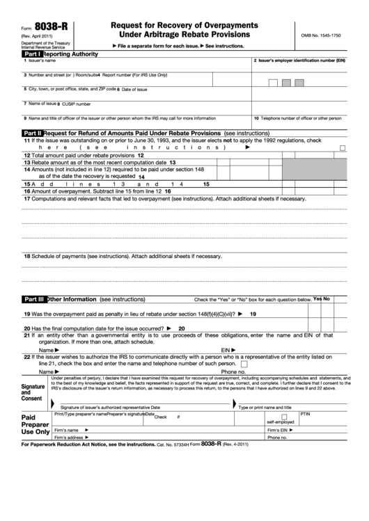 Fillable Form 8038 R Request For Recovery Of Overpayments Under