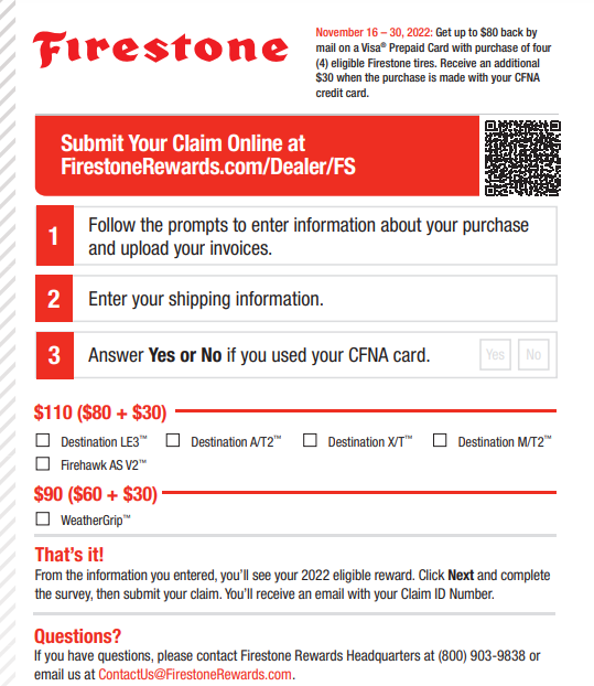 Firestone Rebates 2023 Printable Rebate Form