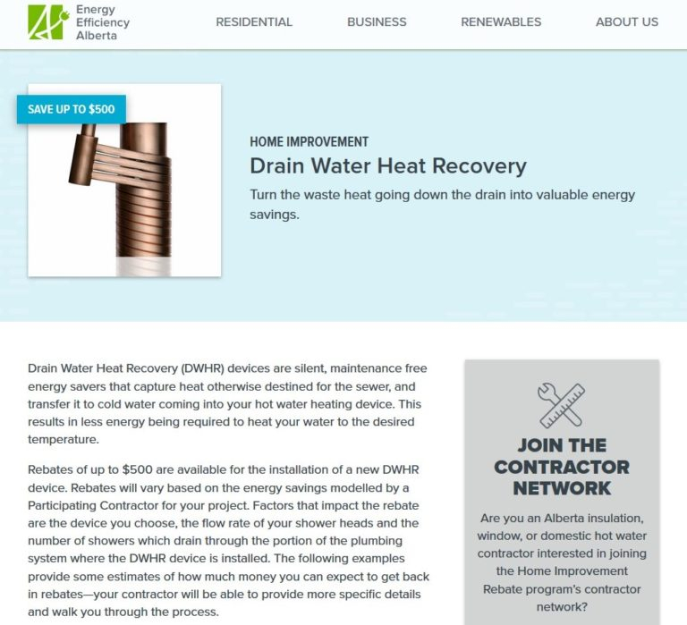 New Drain Water Heat Recovery Rebate In Alberta RenewABILITY Energy Inc