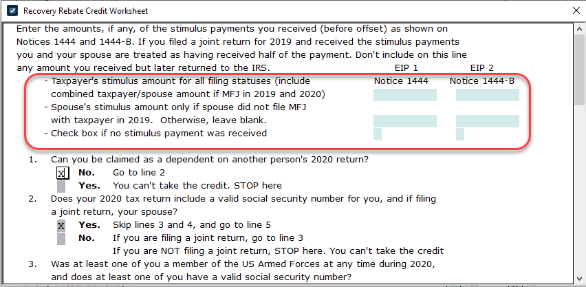 Recovery Rebate Credit Worksheet Example Studying Worksheets