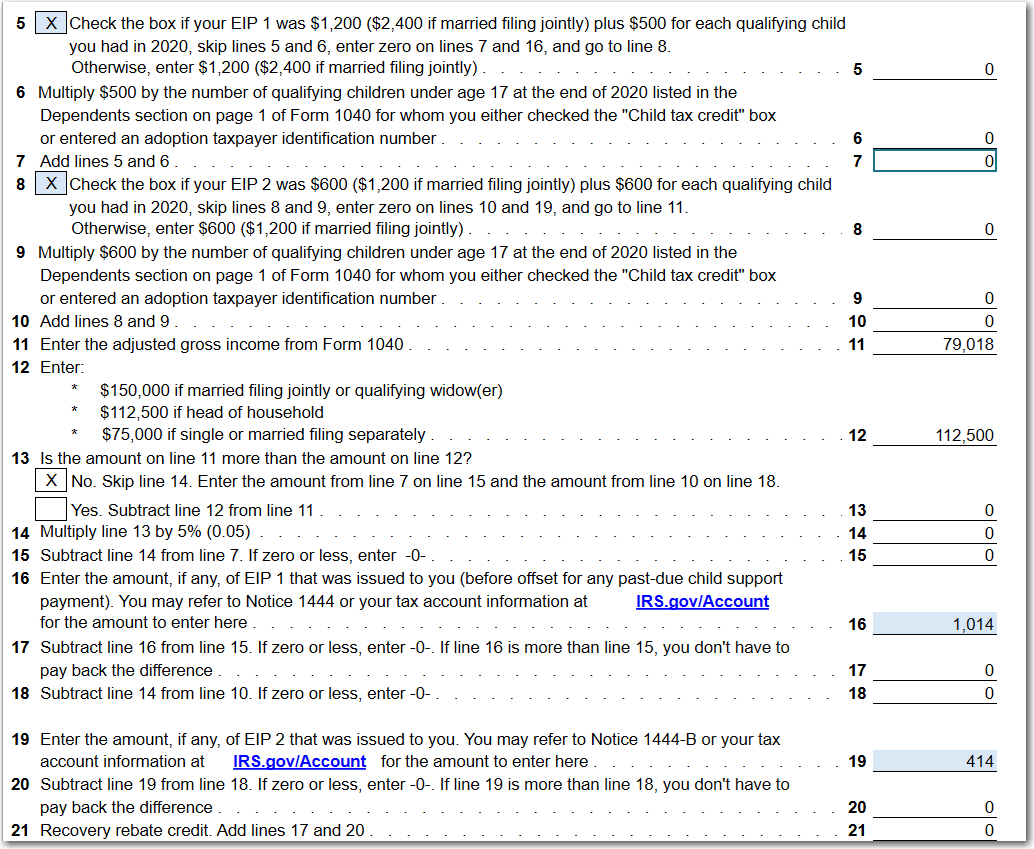 10 Recovery Rebate Credit Worksheet