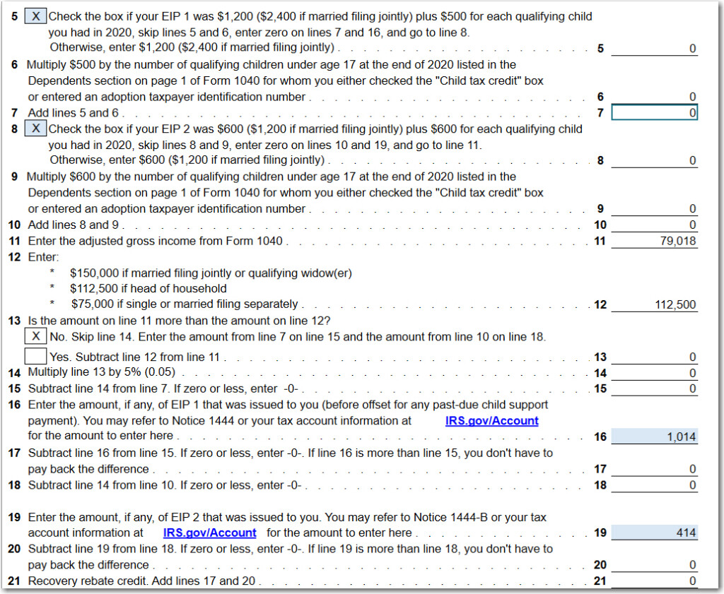 2022 Irs Recovery Rebate Credit Worksheet Rebate2022