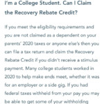 Recovery Rebate Credit For Dependent College Students Recovery Rebate